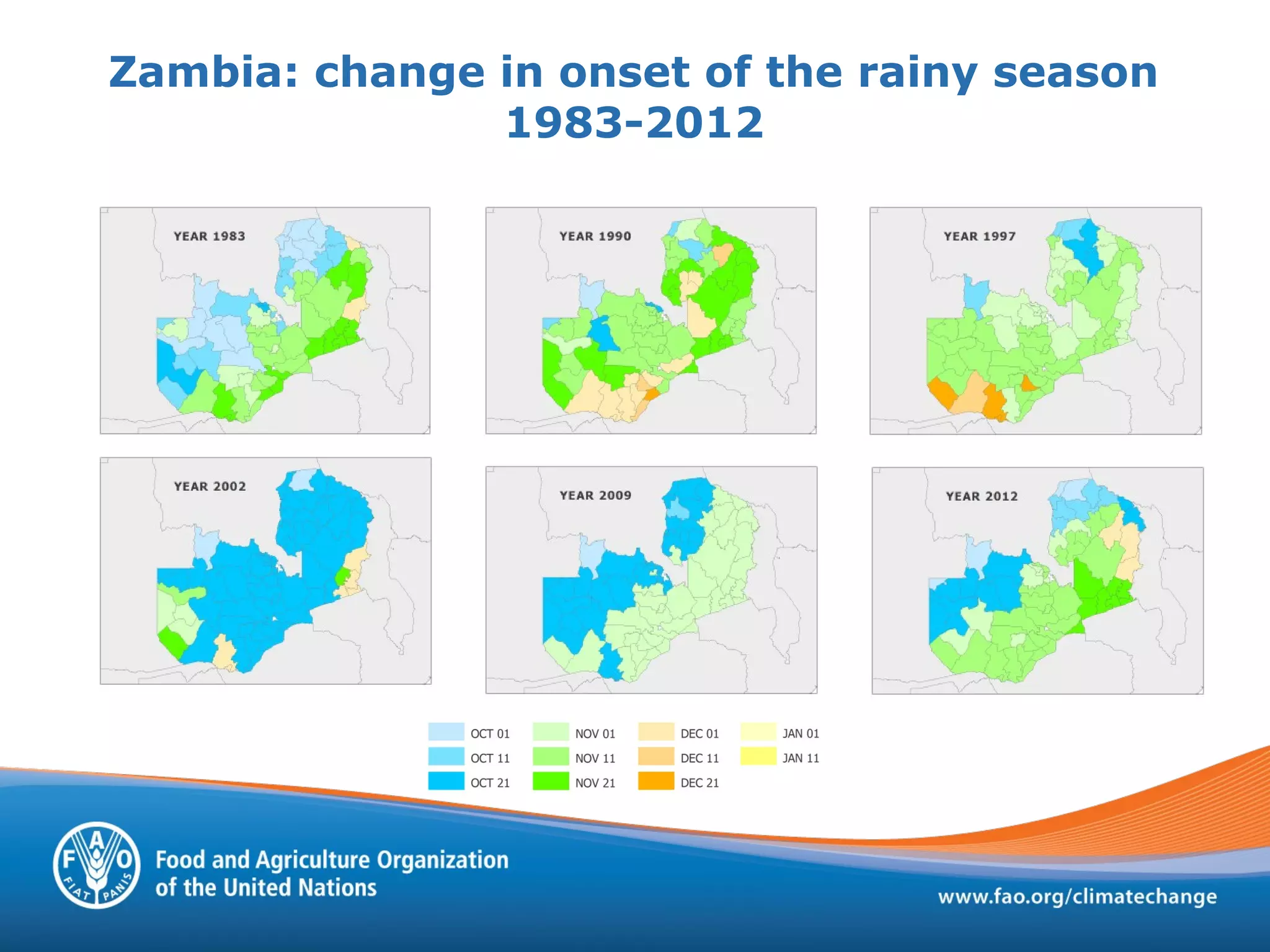 Zambia: change in onset of the rainy season
1983-2012
 