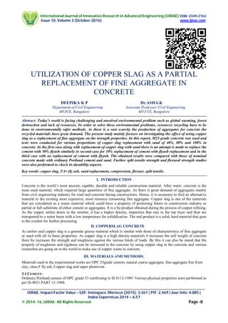 UTILIZATION OF COPPER SLAG AS A PARTIAL REPLACEMENT OF FINE AGGREGATE ...