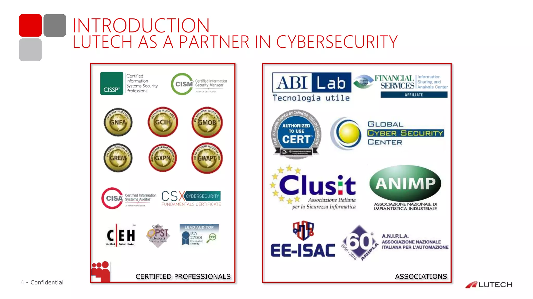 4 - Confidential
LUTECH AS A PARTNER IN CYBERSECURITY
CERTIFIED PROFESSIONALS ASSOCIATIONS
INTRODUCTION
 