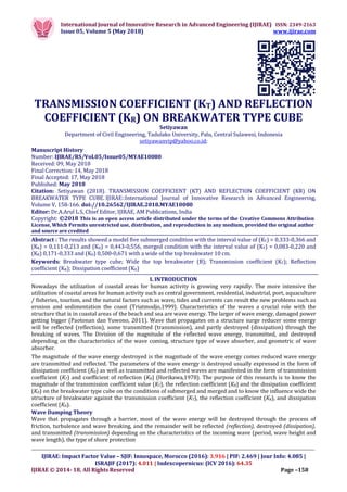 TRANSMISSION COEFFICIENT (KT) AND REFLECTION COEFFICIENT (KR) ON ...