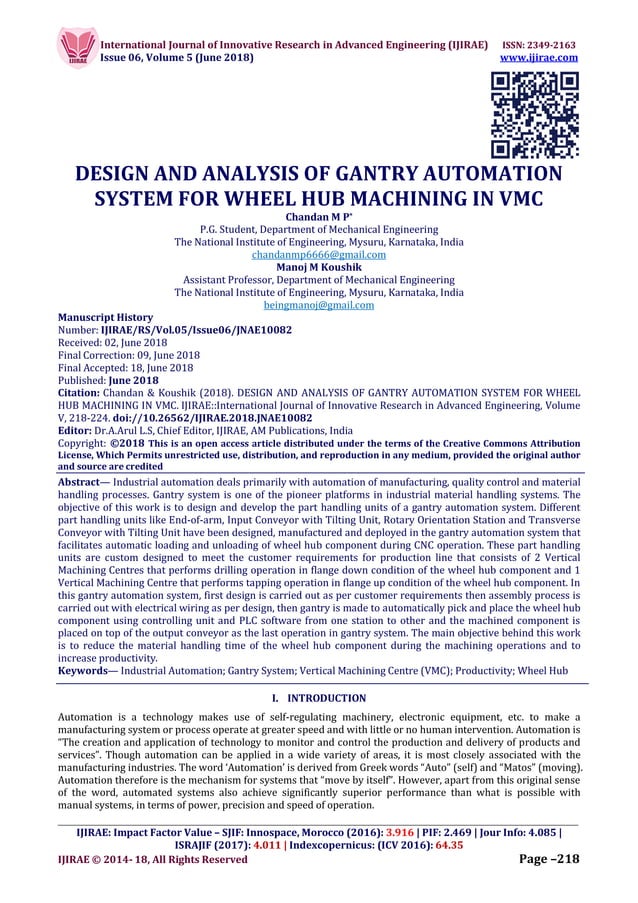 DESIGN AND ANALYSIS OF GANTRY AUTOMATION SYSTEM FOR WHEEL HUB MACHINING