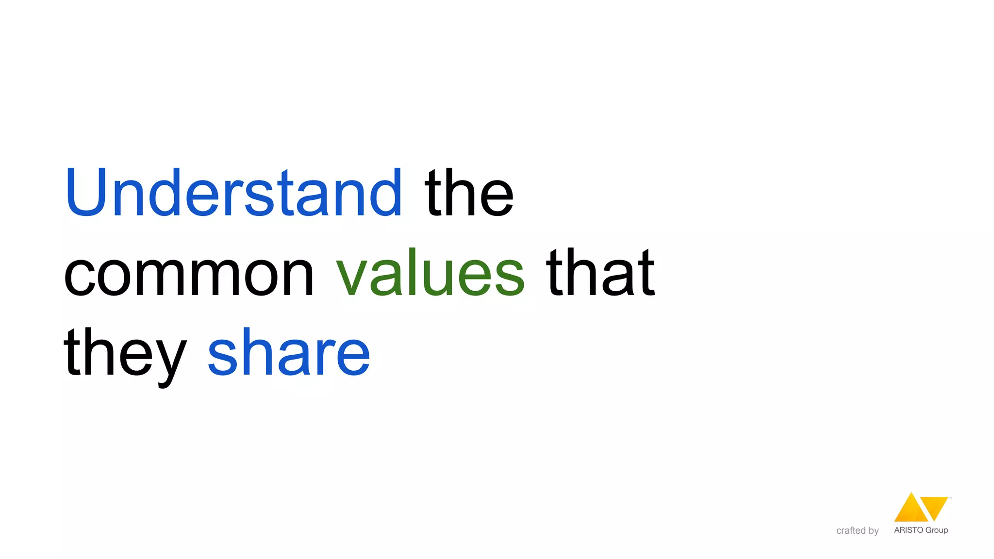 Understand the
common values that
they share
crafted by