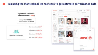 Plus using the marketplace its now easy to get estimate performance data
Sponsored Celebrities
and Influencers (2494)
 
