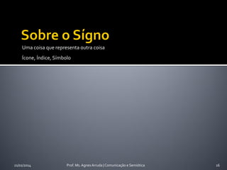 Uma coisa que representa outra coisa
Ícone, Índice, Símbolo

21/02/2014

Prof. Ms. Agnes Arruda | Comunicação e Semiótica

16

 