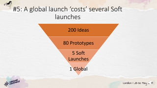 #5: A global launch ‘costs’ several Soft
launches
200 Ideas
80 Prototypes
5 Soft
Launches
1 Global
 