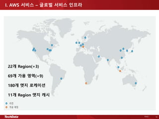 PAGE - 10
I. AWS 서비스 – 글로벌 서비스 인프라
22개 Region(+3)
69개 가용 영역(+9)
180개 엣지 로케이션
11개 Region 엣지 캐시
 