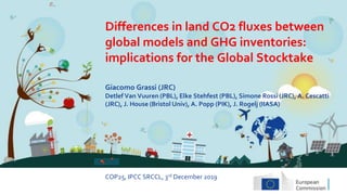 Differences in land CO2 fluxes between
global models and GHG inventories:
implications for the Global Stocktake
Giacomo Grassi (JRC)
Detlef Van Vuuren (PBL), Elke Stehfest (PBL), Simone Rossi (JRC), A. Cescatti
(JRC), J. House (Bristol Univ), A. Popp (PIK), J. Rogelj (IIASA)
COP25, IPCC SRCCL, 3rd December 2019
 