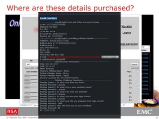 Where are these details purchased?




© Copyright 2012 EMC Corporation. All rights reserved.   22
 