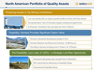 North American Portfolio of Quality Assets
Producing Assets in Top Mining Jurisdictions
Feasibility: Kemess Provides Significant Option Value
Pre-Feasibility: Lynn Lake JV (25%) - a Strategic Low-Risk Opportunity
Low cost assets with an organic growth profile and free cash flow stream
Young-Davidson: One of Canada’s largest underground gold mines
El Chanate: Consistent, low cost open pit mine in Mexico
Kemess: Advanced development project in B.C.
Kemess Reserve and Resource Inventory: 10.6M Aue oz.
Permitting: Kemess Underground in Phase 2 of 3 Phases
Advanced high-grade open pit gold mine in Manitoba
60% ownership by delivering a Feasibility Study
Commenced Feasibility Study
14
 