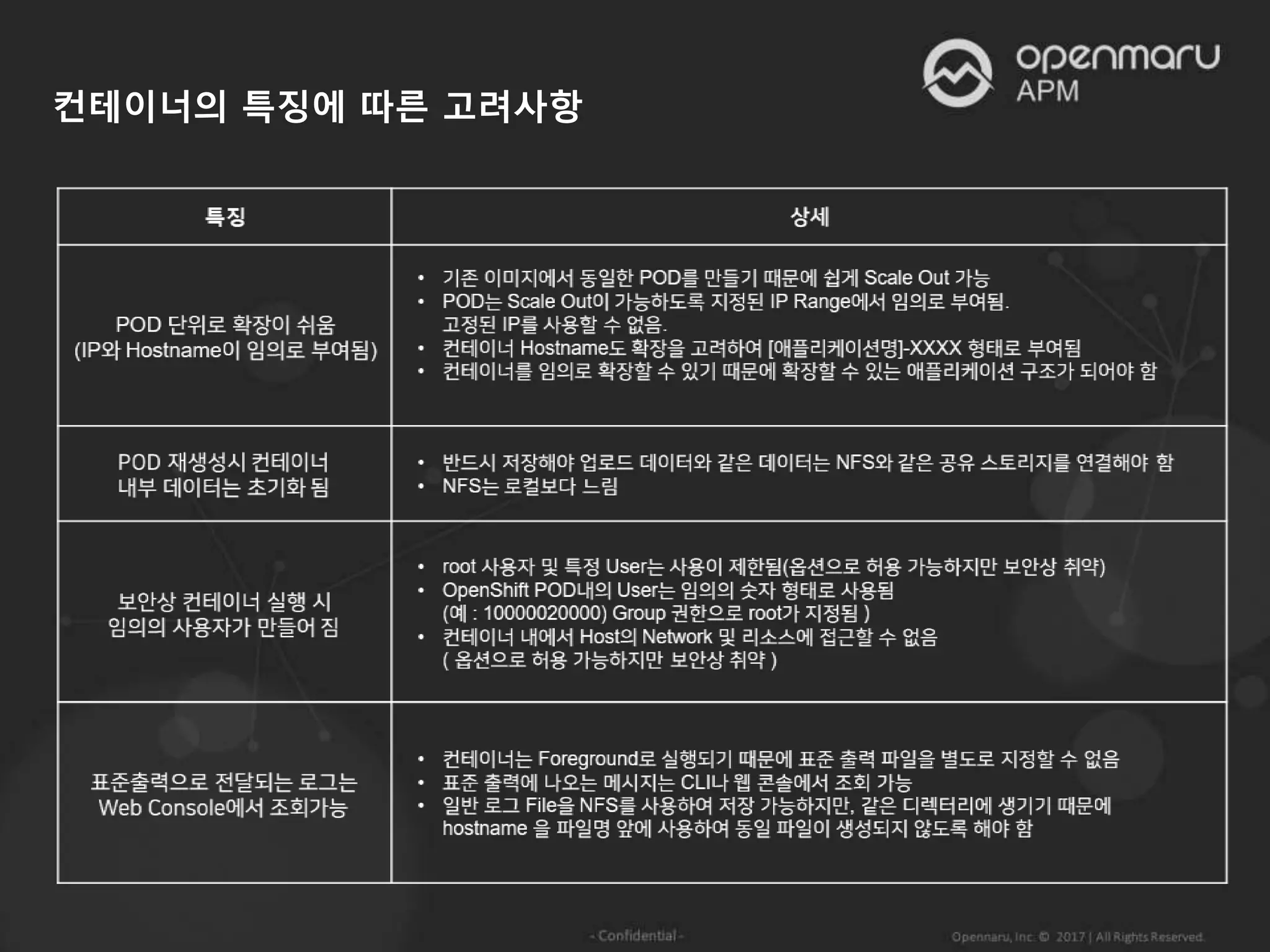컨테이너의 특징에 따른 고려사항
 