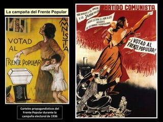Carteles propagandísticos del
Frente Popular durante la
campaña electoral de 1936
La campaña del Frente Popular
 