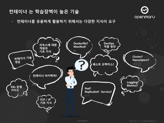 • 컨테이너를 유용하게 활용하기 위해서는 다양한 지식이 요구
컨테이너 는 학습장벽이 높은 기술
 