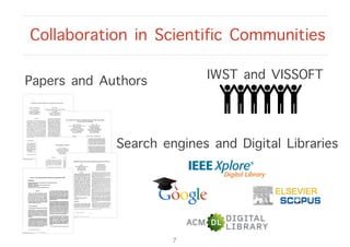 Collaboration in Scientific Communities
7
IWST and VISSOFTPapers and Authors
Search engines and Digital Libraries
 