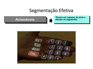 Segmentação Efetiva
AcionáveisAcionáveis
•Devem ser capazes de atrair e
atender os segmentos
 