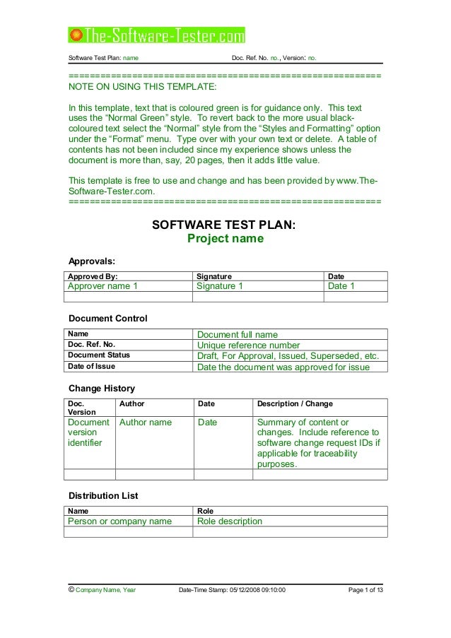 <strong>Test Plan Template</strong> Test execution plan template