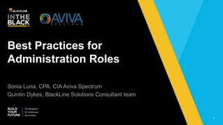 #ITB16 1
Best Practices for
Administration Roles
Sonia Luna, CPA, CIA Aviva Spectrum
Quintin Dykes, BlackLine Solutions Consultant team
 