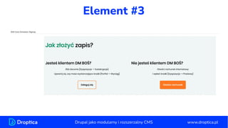 Element #3
www.droptica.pl
Drupal jako modularny i rozszerzalny CMS
 