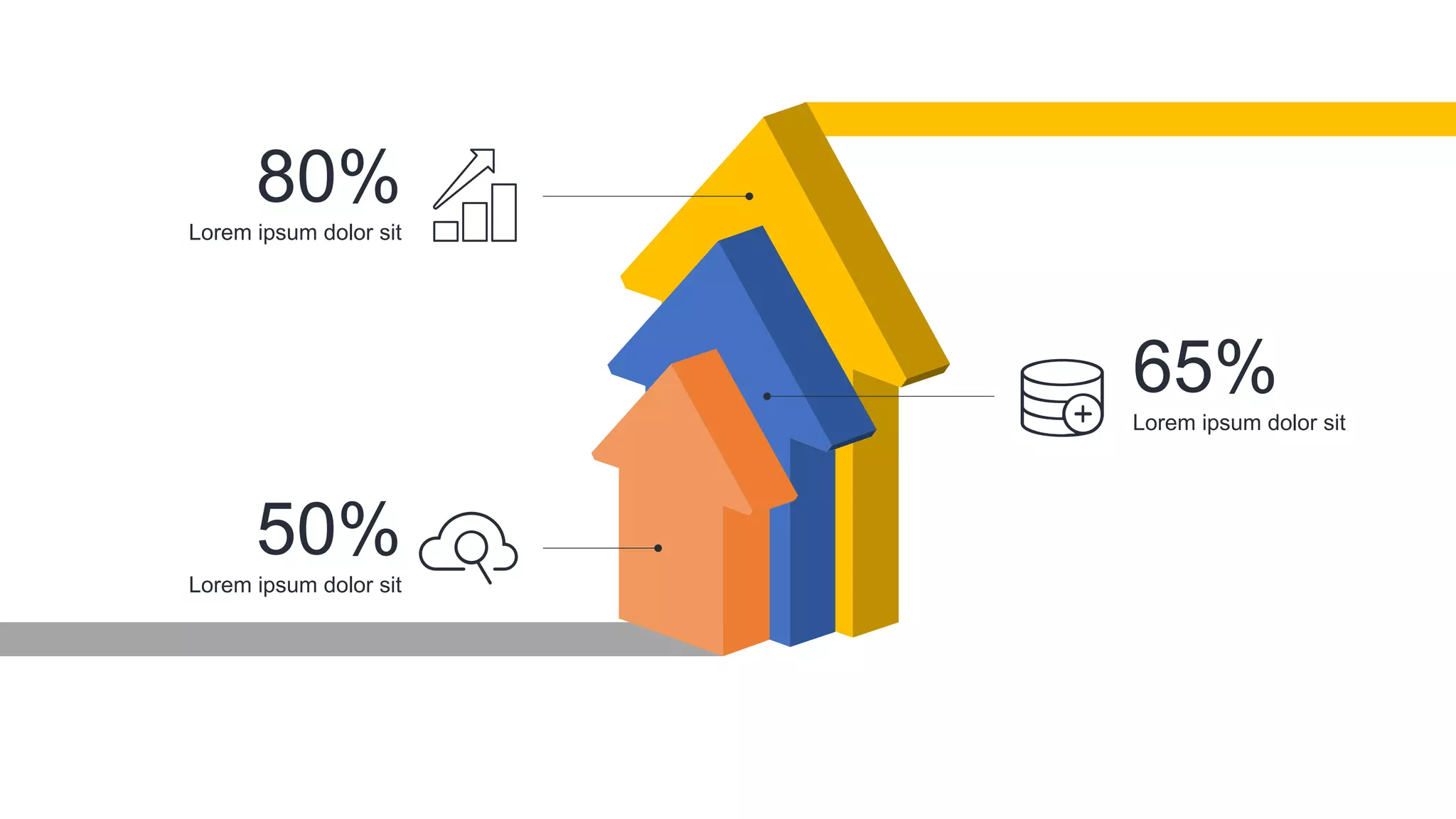 80%
Lorem ipsum dolor sit
50%
Lorem ipsum dolor sit
65%
Lorem ipsum dolor sit
 