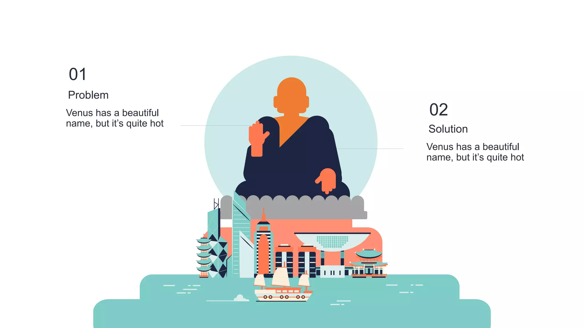 Problem
Venus has a beautiful
name, but it’s quite hot
01
02
Solution
Venus has a beautiful
name, but it’s quite hot
 