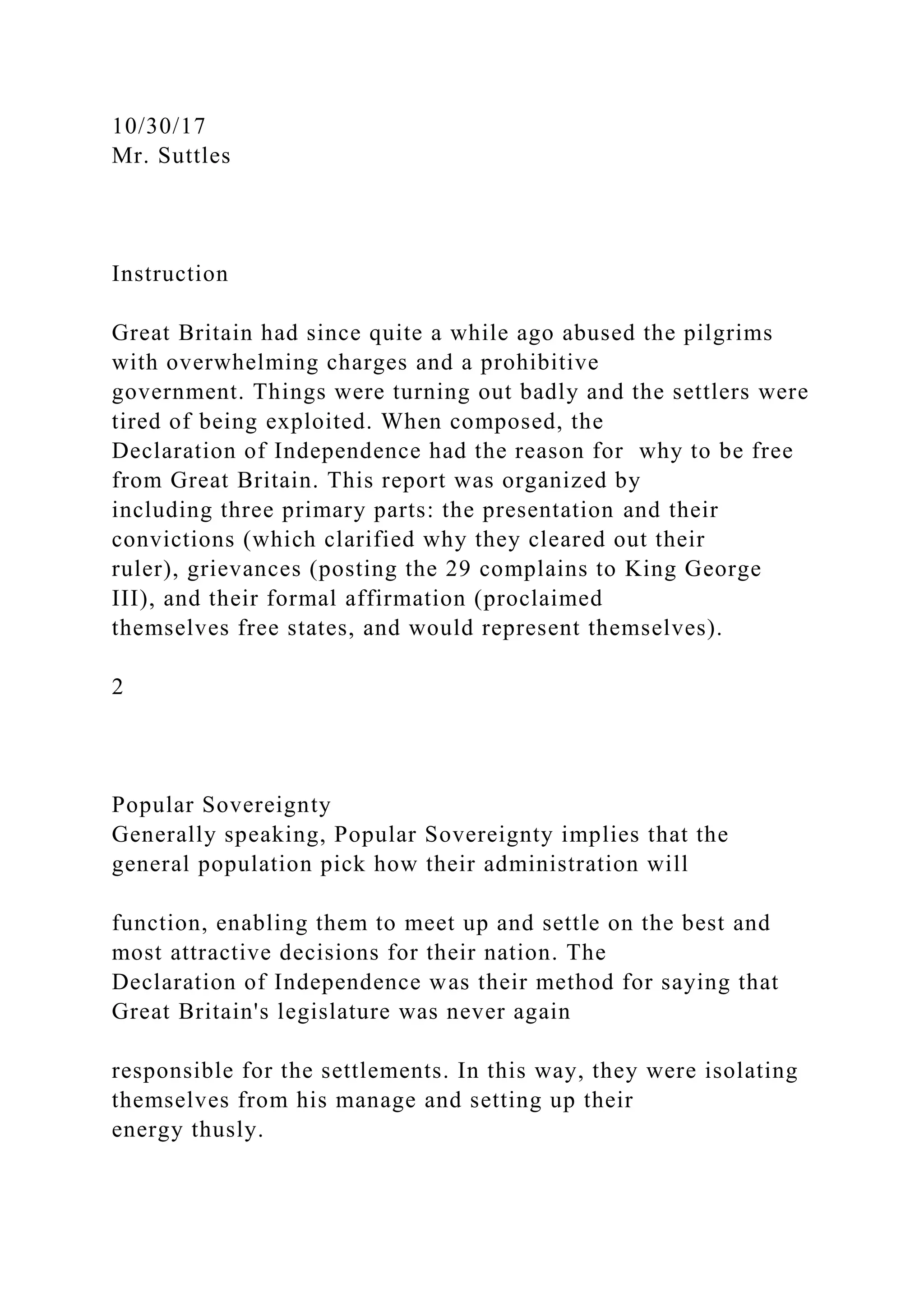 how does the declaration of independence reflect popular sovereignty