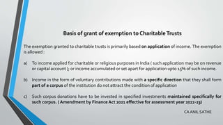 02. Charitable Trusts significant amemdments upto Finance act 2022 CA ...
