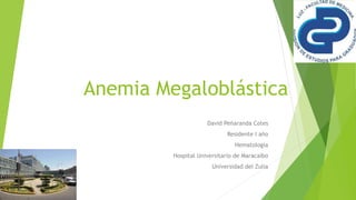 Anemia Megaloblástica
David Peñaranda Cotes
Residente I año
Hematología
Hospital Universitario de Maracaibo
Universidad del Zulia
 