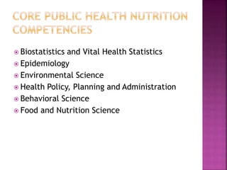  Biostatistics and Vital Health Statistics
 Epidemiology
 Environmental Science
 Health Policy, Planning and Administration
 Behavioral Science
 Food and Nutrition Science
 