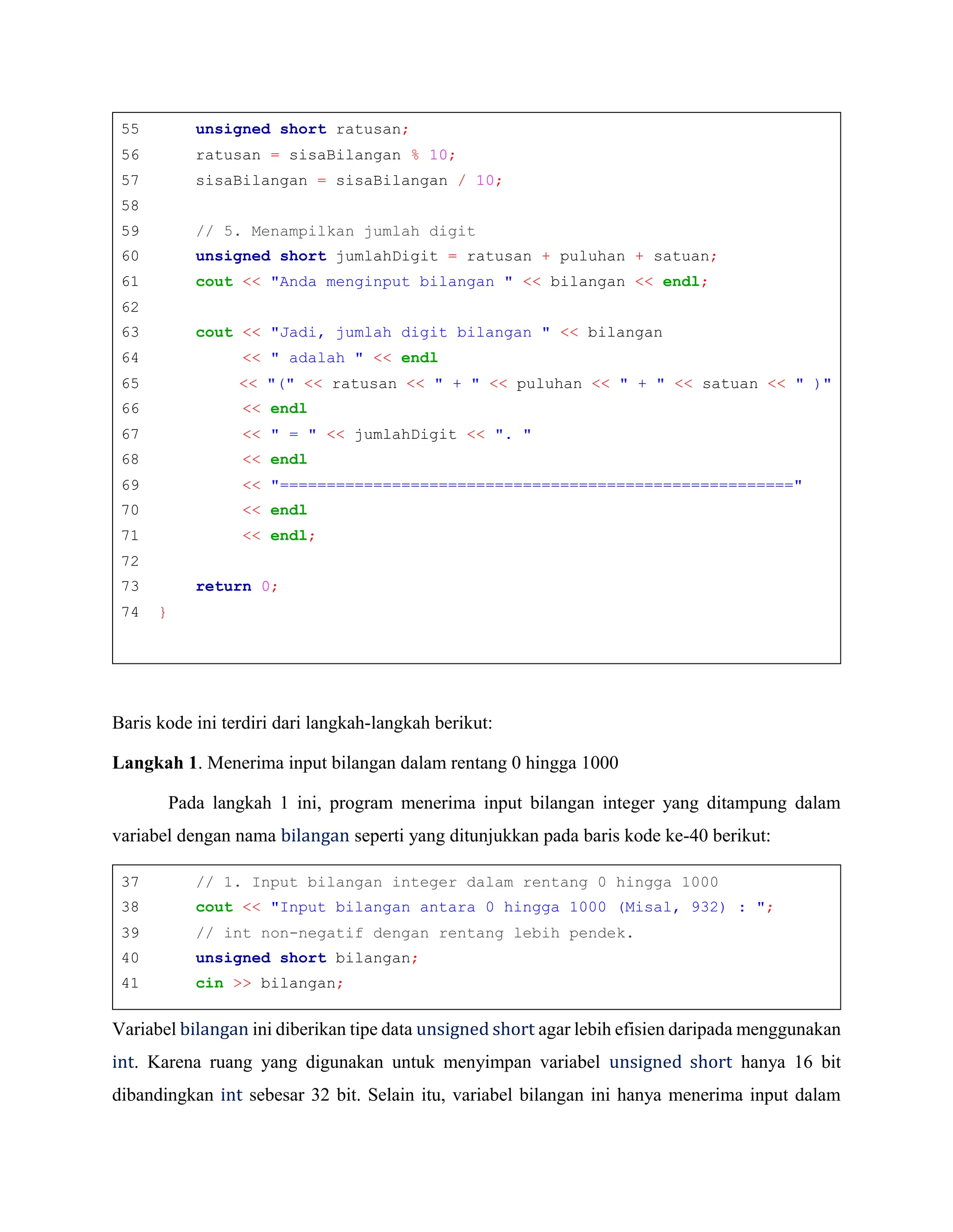 2.6. Jumlah Digit dalam Bilangan Ratusan Menggunakan C++ | PDF
