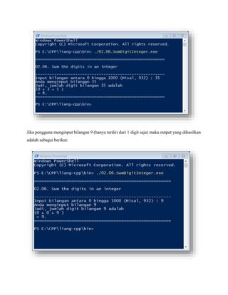 2.6. Jumlah Digit dalam Bilangan Ratusan Menggunakan C++ | PDF