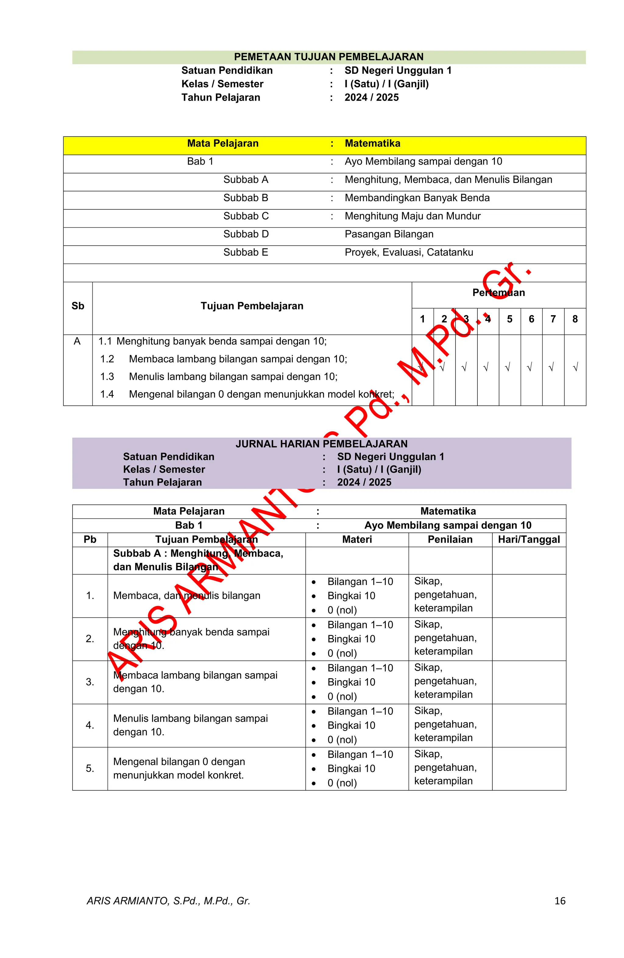 Modul Ajar Matematika Kelas 1 Kurikulum Merdeka Pdf