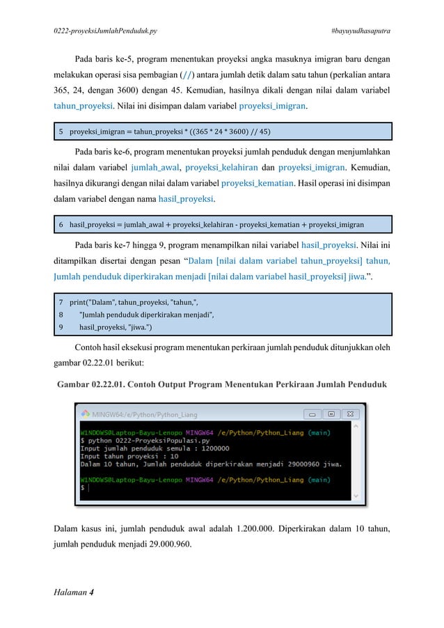 02.22. proyeksi Jumlah Penduduk Menggunakan Bahasa Pemrograman Python | PDF