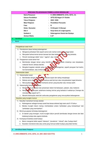 MODUL AJAR DEEP LEARNING PENDIDIKAN PANCASILA KELAS 4 (RENCANA ...