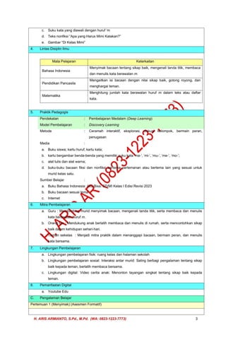 MODUL AJAR DEEP LEARNING BAHASA INDONESIA KELAS 1 (RENCANA PEMBELAJARAN ...
