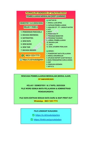MODUL AJAR DEEP LEARNING PENDIDIKAN PANCASILA KELAS 1 (RENCANA ...