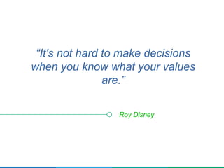 “It's not hard to make decisions
when you know what your values
are.”
Roy Disney
 