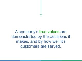 A company’s true values are
demonstrated by the decisions it
makes, and by how well it’s
customers are served.
 