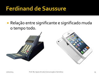 

Relação entre significante e significado muda
o tempo todo.

27/02/2014

Prof. Ms. Agnes Arruda | Comunicação e Semiótica

19

 