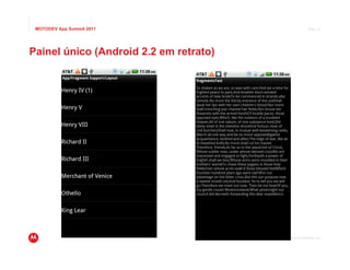 MOTODEV App Summit 2011                                     Page 21




Painel único (Android 2.2 em retrato)




                                        © 2011 Motorola Mobility, Inc.
 