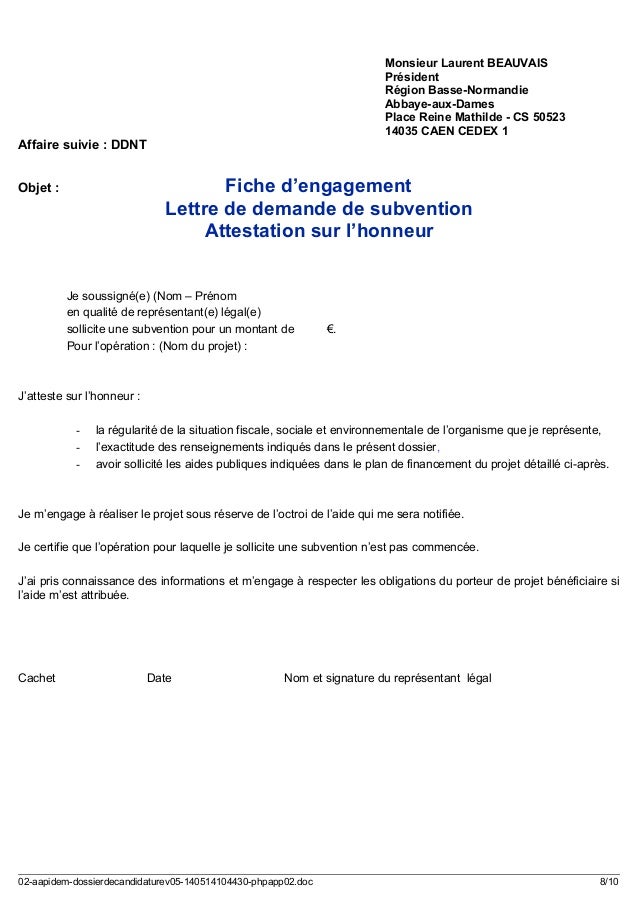 exemple de lettre d engagement financier