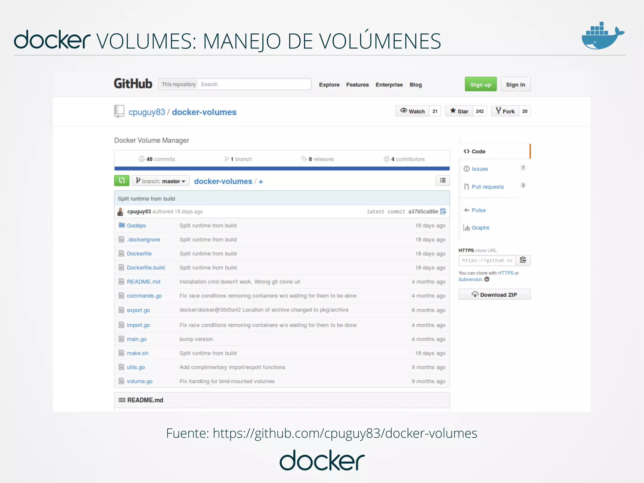 docker
docker VOLUMES: MANEJO DE VOLÚMENES
Fuente: https://github.com/cpuguy83/docker-volumes
 