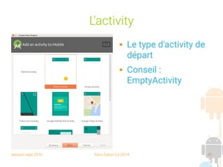 session sept 2016 Yann Caron (c) 2014 45
L'activity
 Le type d'activity de
départ
 Conseil :
EmptyActivity
 