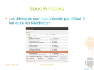 session sept 2016 Yann Caron (c) 2014 57
Sous Windows
 Les drivers ne sont pas présents par défaut. Il
fait aussi les télécharger
 