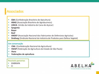 Associados
 CBA (Confederação Brasileira de Apicultura)
 ABAG (Associação Brasileira de Agrobusiness)
 UNICA (União da Indústria de Cana-de-Açúcar)
 Syngenta
 Bayer
 Basf
 ANDEF (Associação Nacional dos Fabricantes de Defensivos Agrícolas)
 Sindiveg (Sindicato Nacional da Indústria de Produtos para Defesa Vegetal)
Em conversação
 CNA (Confederação Nacional da Agricultura)
 FAESP (Federação da Agricultura do Estado de São Paulo)
 Ihara
 Federações de apicultura
Possíveis parcerias
 EMBRAPA
 CI
 