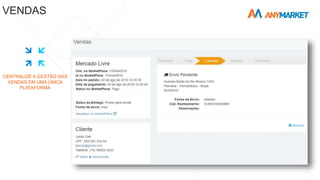 CENTRALIZE A GESTÃO DAS
VENDAS EM UMA ÚNICA
PLATAFORMA
VENDAS
 