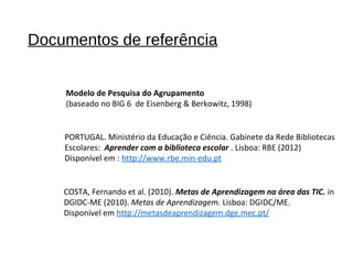 Documentos de referência
Modelo de Pesquisa do Agrupamento
(baseado no BIG 6 de Eisenberg & Berkowitz, 1998)
COSTA, Fernan...