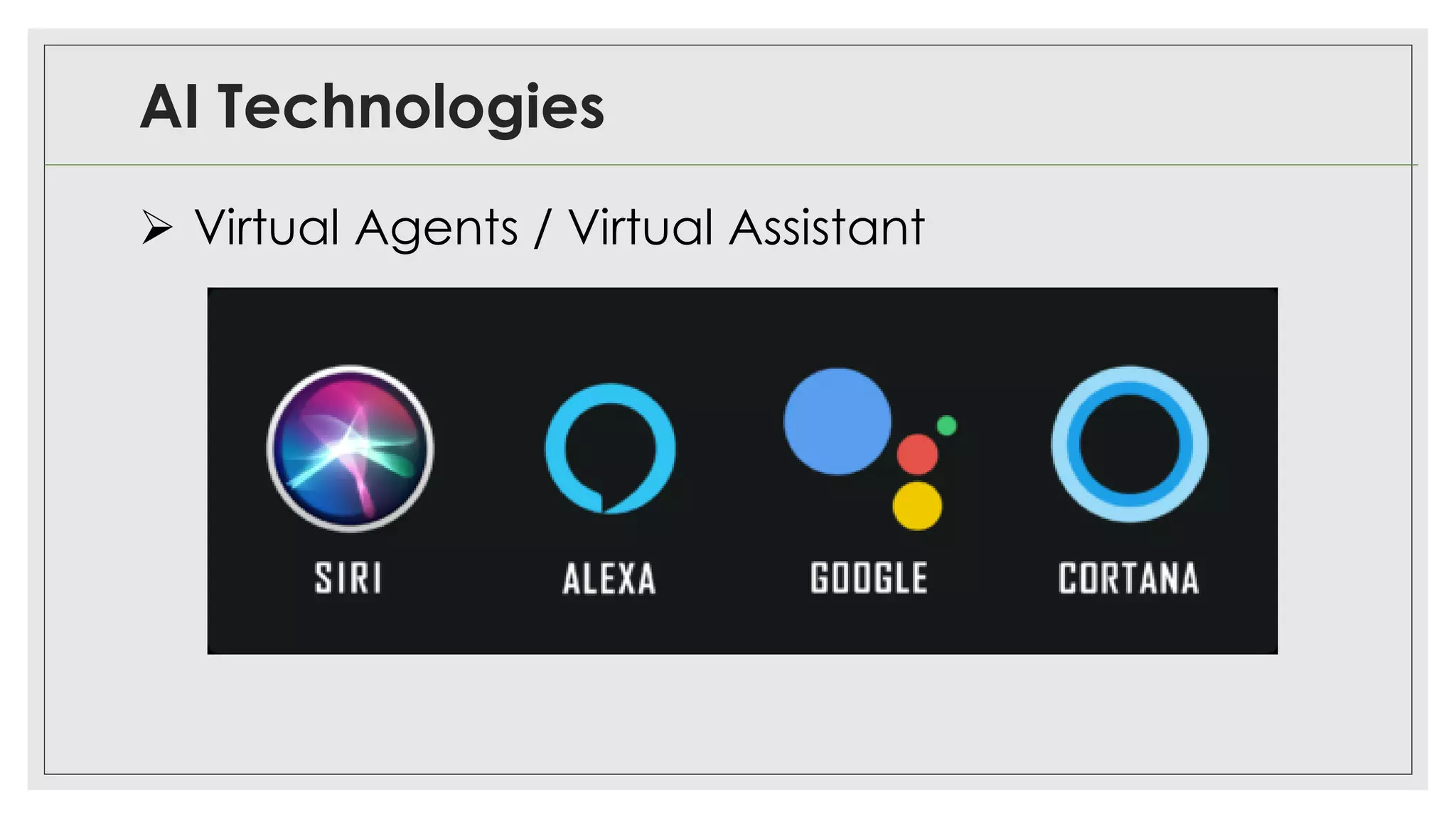 AI Technologies
➢ Virtual Agents / Virtual Assistant
 
