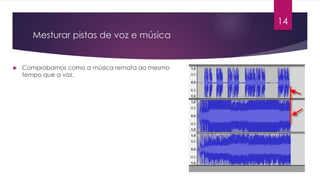 Mesturar pistas de voz e música
u Comprobamos como a música remata ao mesmo
tempo que a voz.
14
 