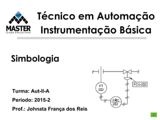 Técnico em Automação
Instrumentação Básica
Turma: Aut-II-A
Período: 2015-2
Prof.: Johnata França dos Reis
Simbologia
1
 