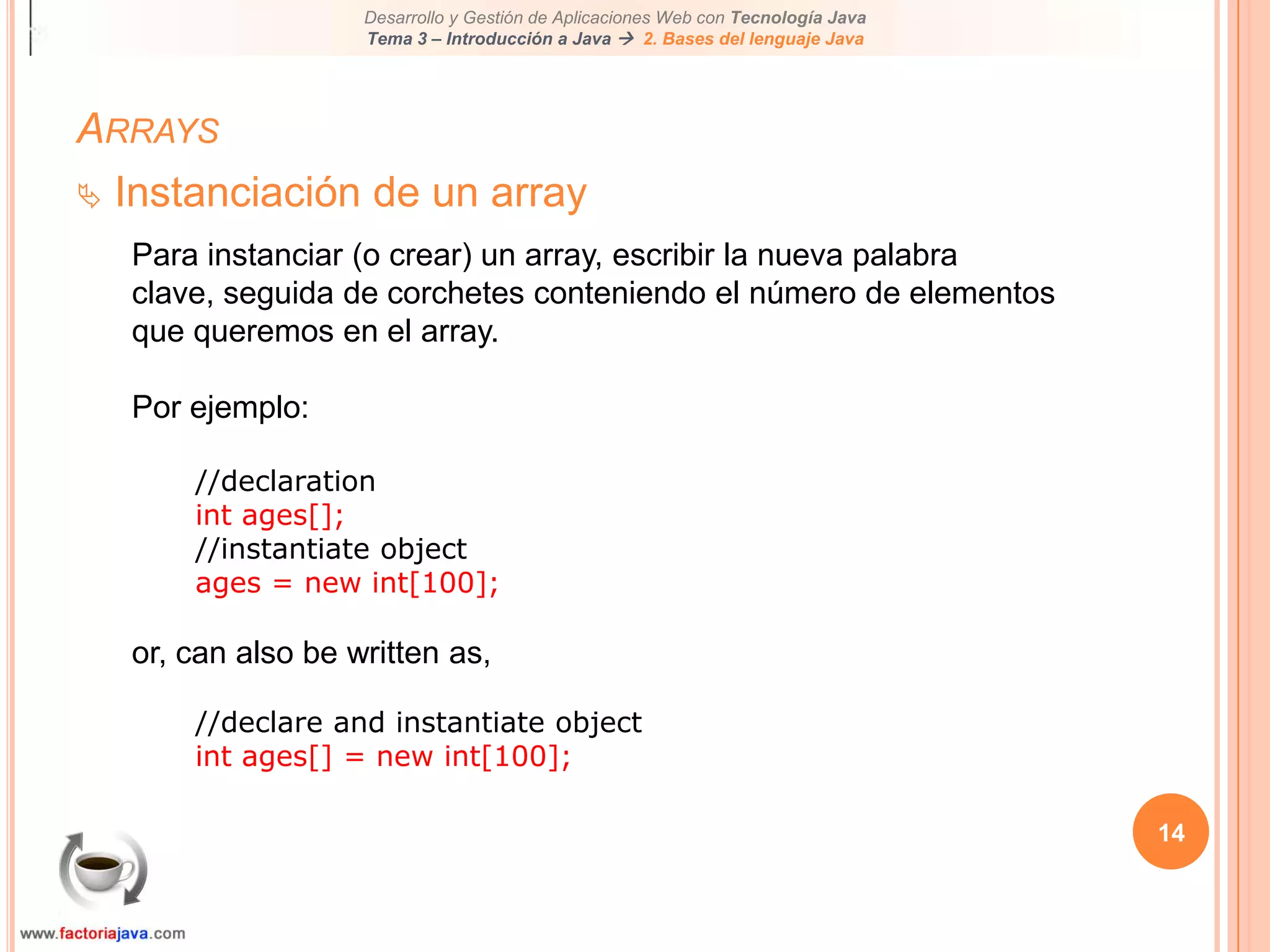 Arrays multi-dimensionales10ArraysQué es un arraySuponemos que tenemos 3 variables de tipo int con diferentes identificadores para cada variable.int number1;int number2;int number3;number1 = 1;number2 = 2;number3 = 3;Como puedes ver, parece una tarea tediosa para inicializar y usar las variables, especialmente si son usadas para el mismo fin.