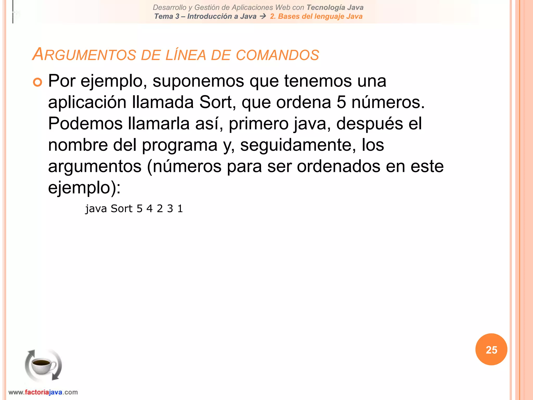 20ArraysLongitud de un arrayPara conseguir el número de elementos de un array, se puede usar el atributo length del array.El atributo length de un array devuelve el tamaño del mismo. Se utiliza así:miArray.lenghtpublic class ArraySample {public static void main( String[] args ){int[] ages = new int[100];for( int i=0; i<ages.length; i++ ){	System.out.print( ages[i] );}}}Cuando creamos el bucle para procesar los elementos de un array, es preciso usar el atributo longitud en la condición de terminación del bucle. Esto hará que hagamos una programación mejor.Declarar los tamaños de los arrays en un programa Java usando constantes es mucho mejor:final int ARRAY_SIZE = 1000; //declare a constant. . .int[] ages = new int[ARRAY_SIZE];